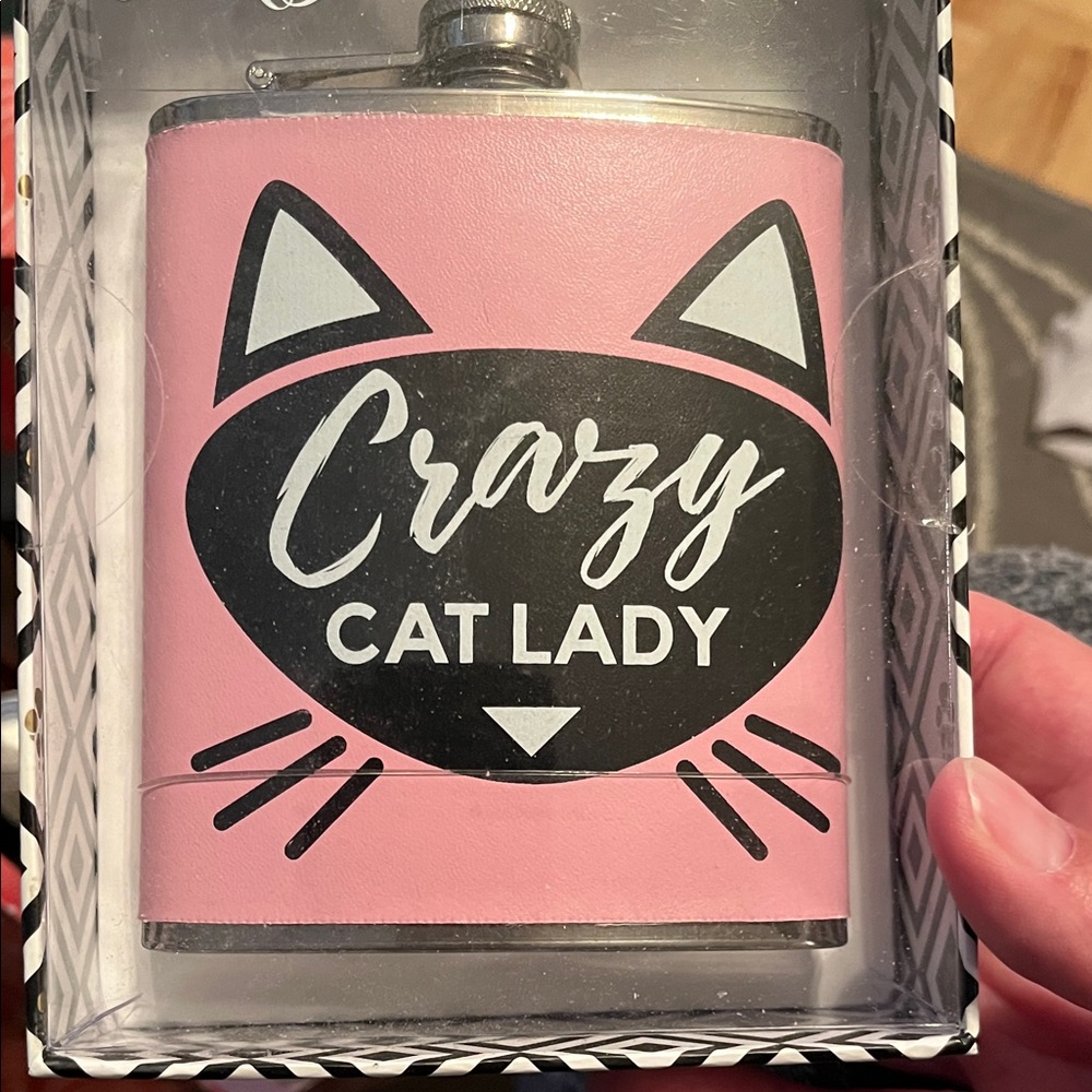 Wink Pink and Black Crazy Cat Lady Flask
